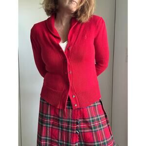 Ralph Lauren Cotton Cardigan in Red Womens Size Medium Slim Fit Classic Fall